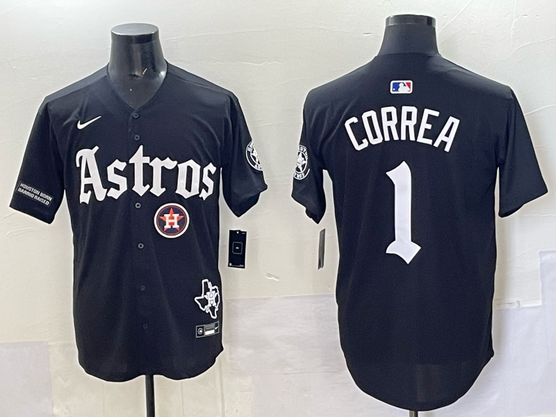 Men 2025 Houston Astros #1 Correa black  Game Nike MLB Jersey style 0021->houston astros->MLB Jersey